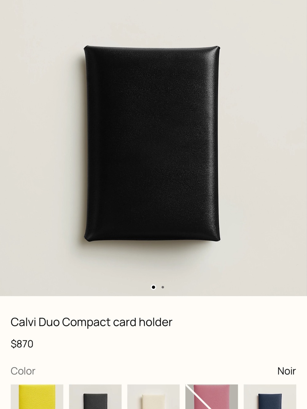 Hermes Calvi Duo Compact Card Holder — Black